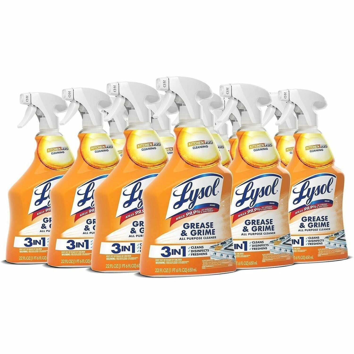Lysol Kitchen Pro Antibacterial Cleaner - For Multi Surface - 22 fl oz (0.7 quart) - Fresh Citrus Scent - 9 / Carton - Deodorize, Streak-free, Chemical-free, Disinfectant, Anti-bacterial, Residue-free - Clear