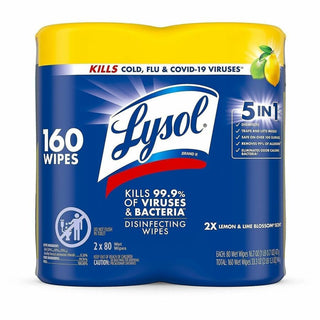 Lysol Disinfecting Wipes - Lemon Lime Scent - 80 / Canister - 6 / Carton - Pre-moistened, Disinfectant, Antibacterial - White