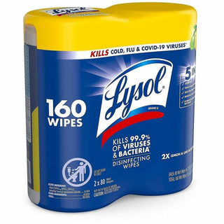 Lysol Disinfecting Wipes - Lemon Lime Scent - 80 / Canister - 6 / Carton - Pre-moistened, Disinfectant, Antibacterial - White