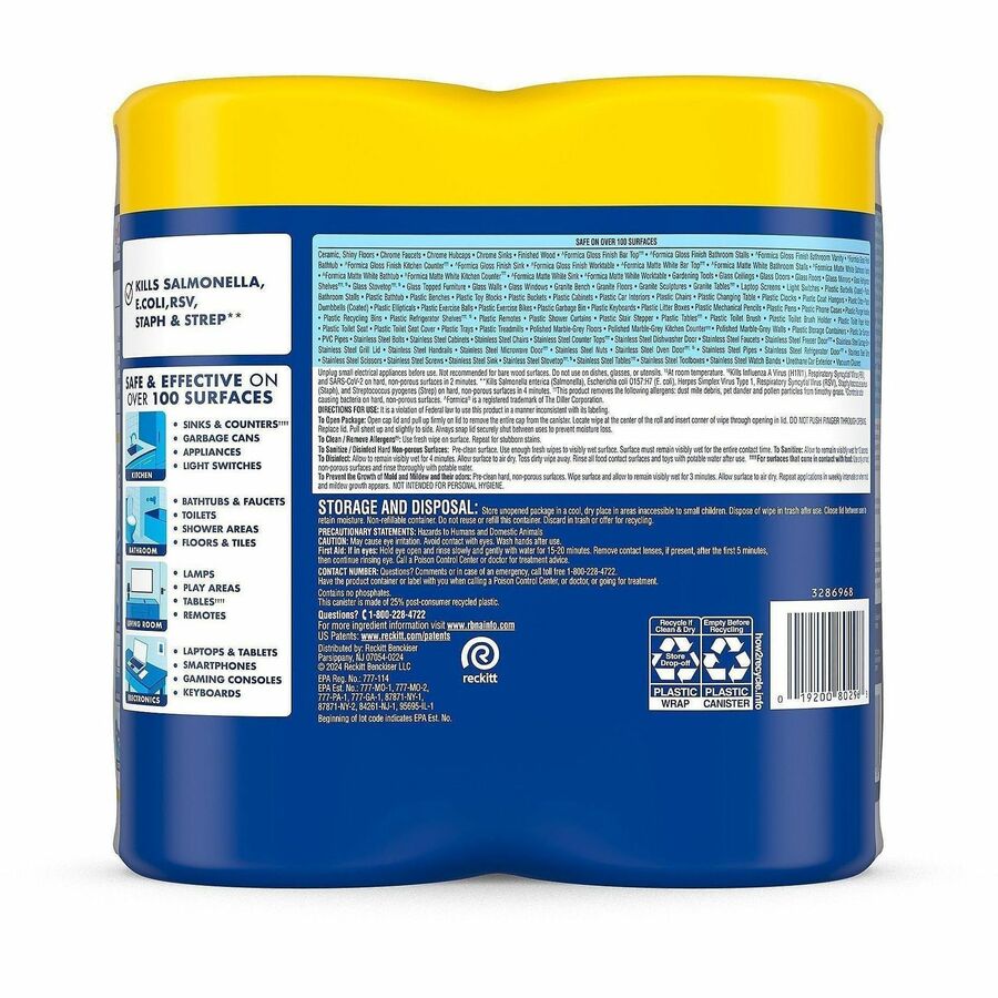 Lysol Disinfecting Wipes - Lemon Lime Scent - 80 / Canister - 6 / Carton - Pre-moistened, Disinfectant, Antibacterial - White