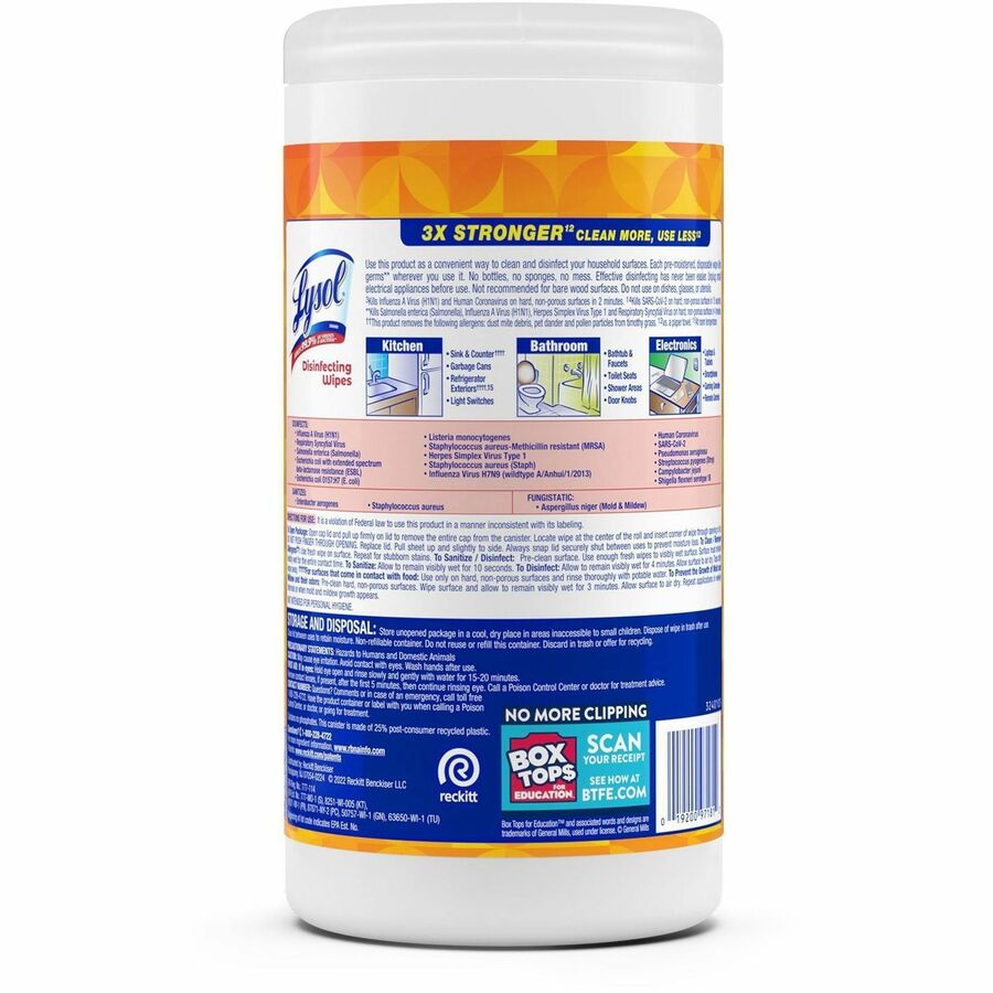Lysol Brand New Day Disinfecting Wipes - Mango Scent - 80 / Canister - 6 / Carton - Disinfectant, Pre-moistened, Strong - White