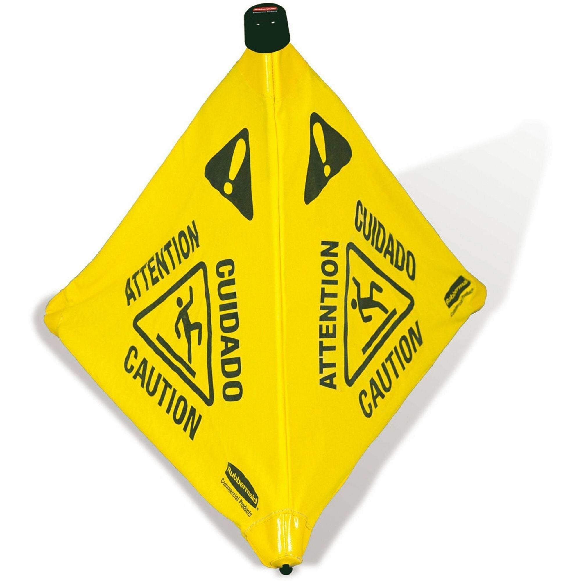 rubbermaid-commercial-30-pop-up-caution-safety-cone-12-carton-caution-attention-cuidado-print-message-21-width-x-30-height-wall-mountable-durable-multilingual-three-sided-foldable-yellow_rcp9s0100ylct - 1