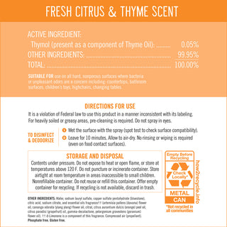 Seventh Generation Disinfectant Cleaner - For Day Care - 13.9 fl oz (0.4 quart) - Fresh Citrus & Thyme Scent - 8 / Carton - Non-flammable, Rinse-free, Antibacterial, Disinfectant - Clear