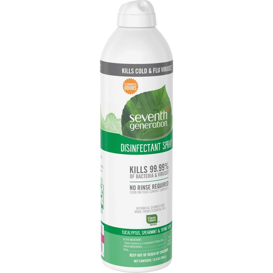 Seventh Generation Disinfectant Cleaner - For Day Care - 13.9 fl oz (0.4 quart) - Eucalyptus Spearmint & Thyme Scent - 8 / Carton - Non-flammable, Rinse-free, Antibacterial, Disinfectant - Clear