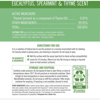 Seventh Generation Disinfectant Cleaner - For Day Care - 13.9 fl oz (0.4 quart) - Eucalyptus Spearmint & Thyme Scent - 8 / Carton - Non-flammable, Rinse-free, Antibacterial, Disinfectant - Clear
