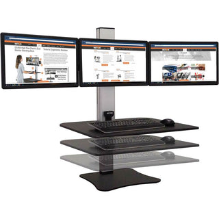 High Rise Electric Triple Monitor Standing Desk Workstation, 28 x 23 x 20, Black/Aluminum, Ships in 1-3 Business Days