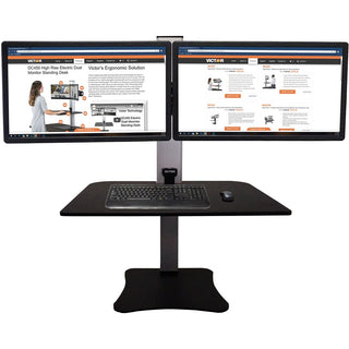 High Rise Electric Triple Monitor Standing Desk Workstation, 28 x 23 x 20, Black/Aluminum, Ships in 1-3 Business Days