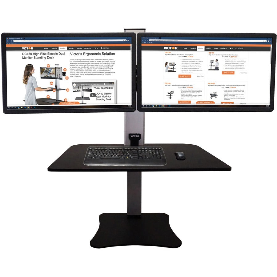 High Rise Electric Triple Monitor Standing Desk Workstation, 28 x 23 x 20, Black/Aluminum, Ships in 1-3 Business Days