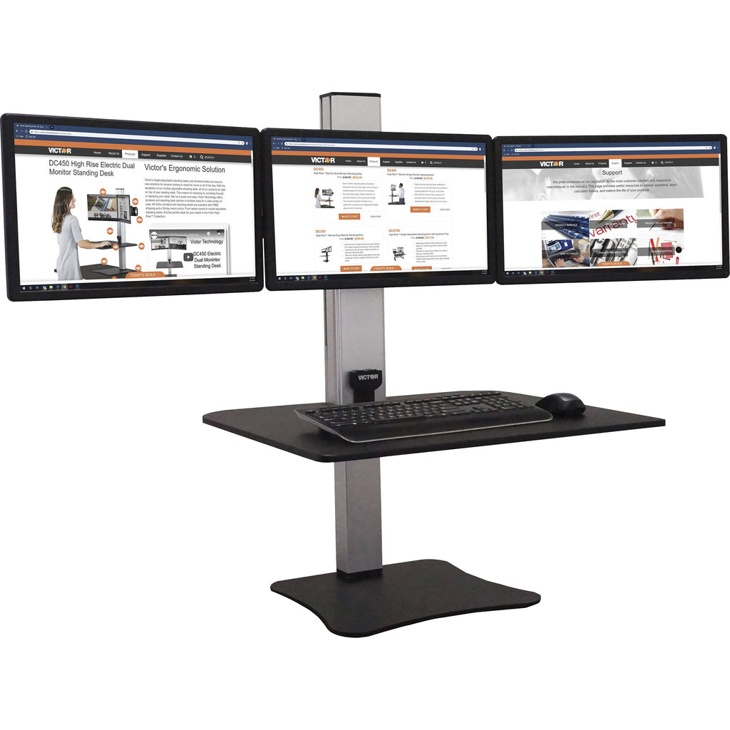 High Rise Electric Triple Monitor Standing Desk Workstation, 28 x 23 x 20, Black/Aluminum, Ships in 1-3 Business Days
