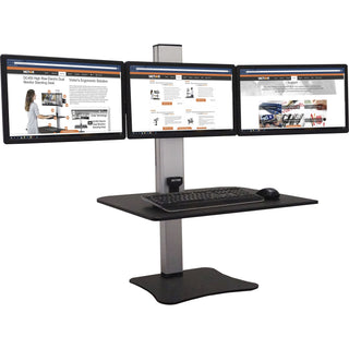 High Rise Electric Triple Monitor Standing Desk Workstation, 28 x 23 x 20, Black/Aluminum, Ships in 1-3 Business Days