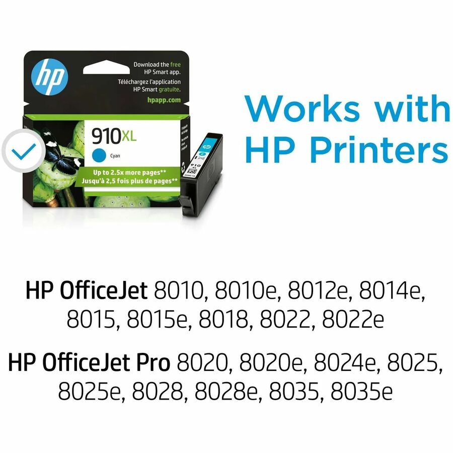 HP 910XL (3YL62AN) Original High Yield Inkjet Ink Cartridge - Cyan - 1 Each - 825 Pages