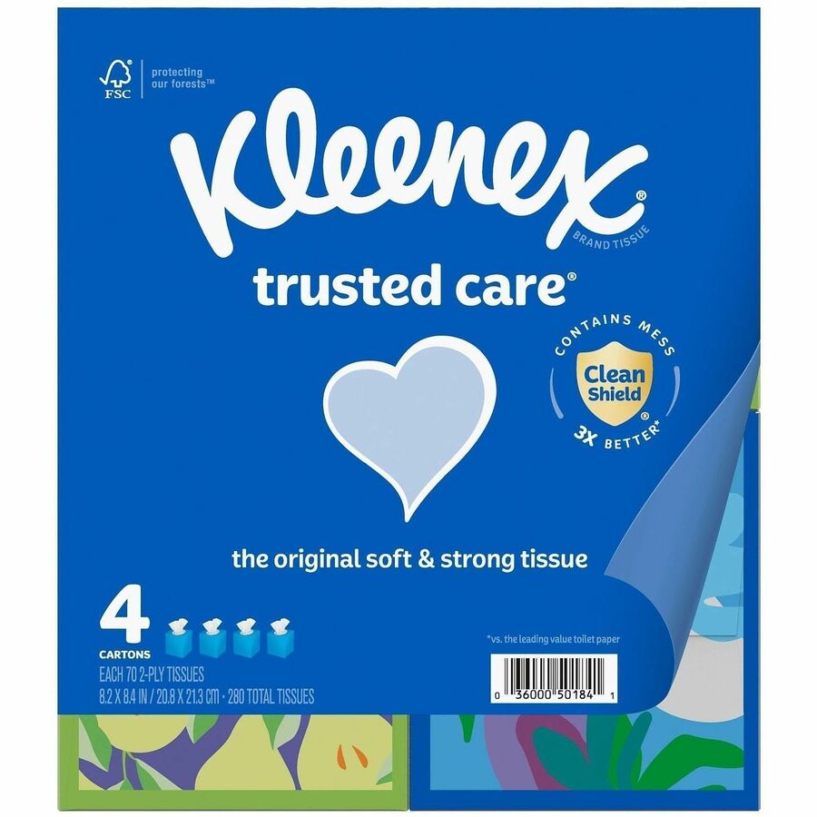 Kleenex Trusted Care Tissues - 2 Ply - 8.20" x 8.40" - White - Soft, Strong, Absorbent, Durable - For Home, Office, School - 70 Per Box - 12 / Carton