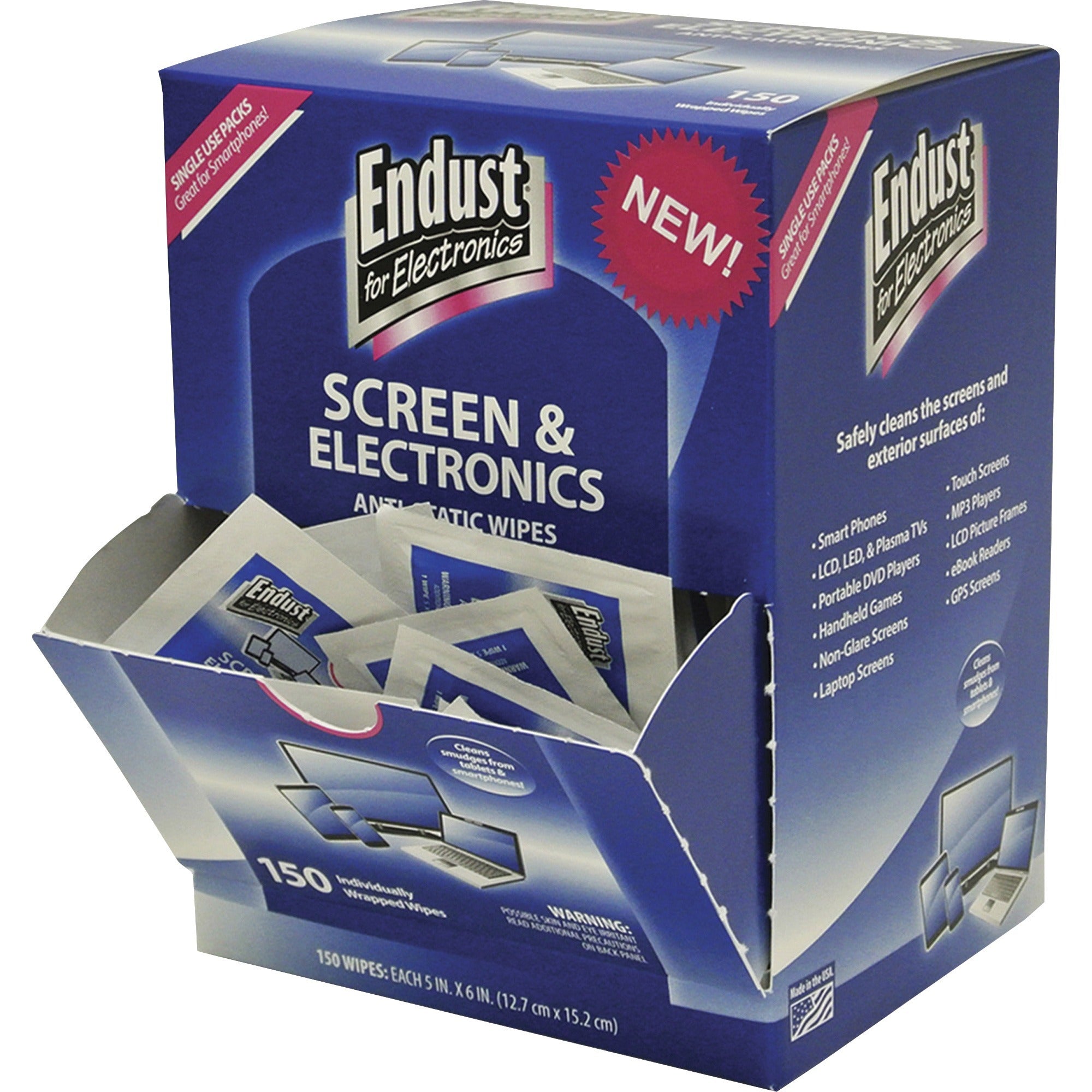 endust-screen-electronics-clean-wipes-for-smartphone-handheld-device-notebook-lcd-gps-navigation-system-display-screen-anti-static-alcohol-free-ammonia-free-soft-non-abrasive-150-pack-blue_nrz14316 - 1