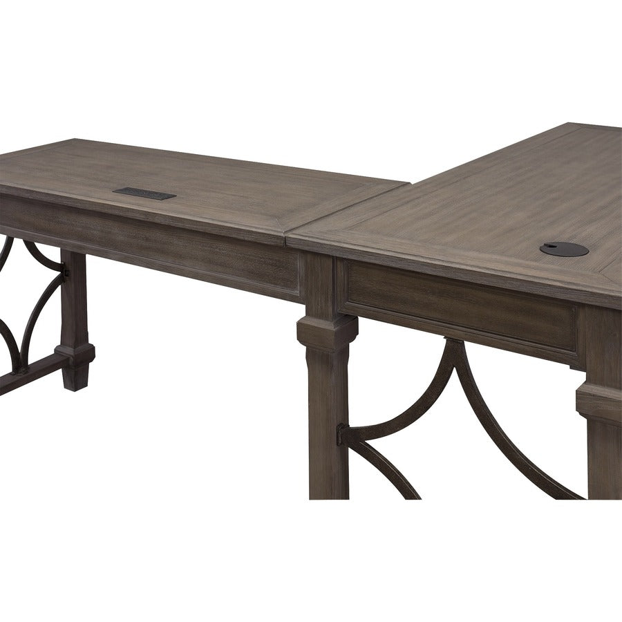 Martin Carson Open L Desk with Open Right Return, Power with AC and USB - Finish: Weathered Dove