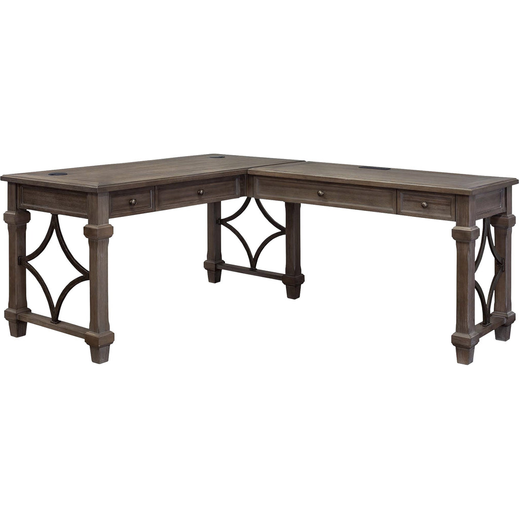 Martin Carson Open L Desk with Open Right Return, Power with AC and USB - Finish: Weathered Dove
