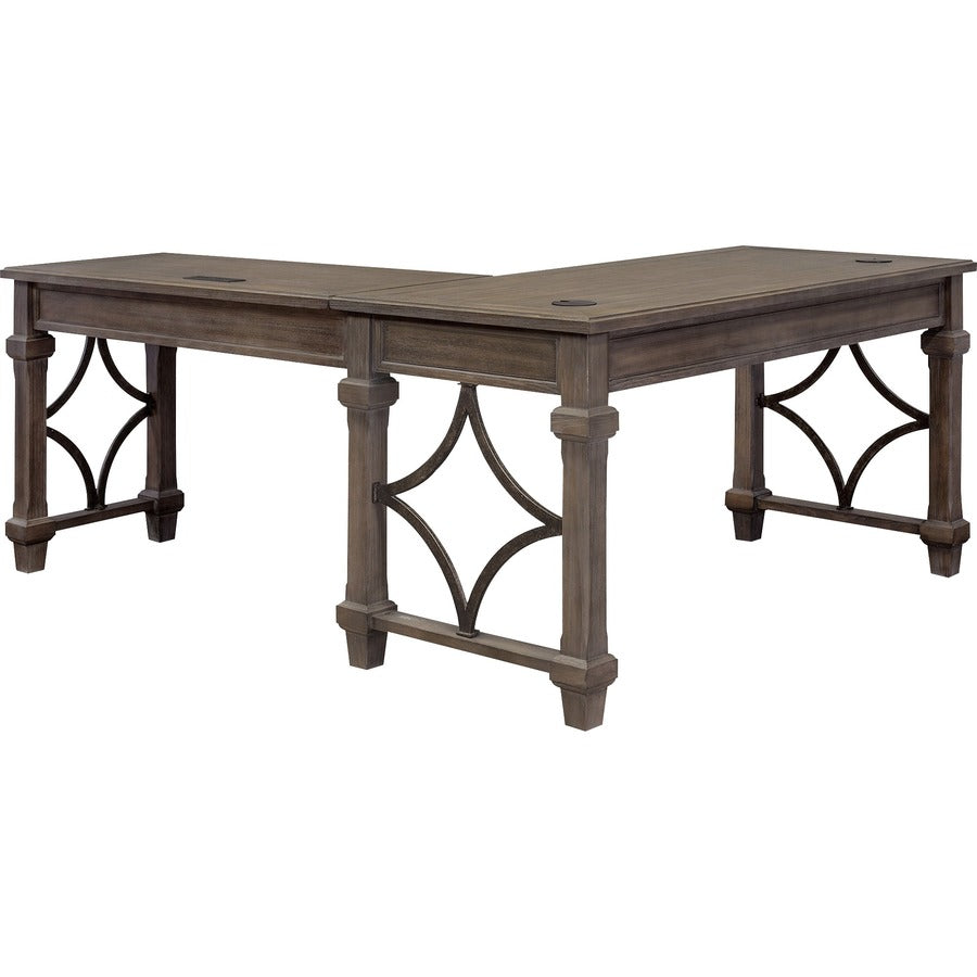 Martin Carson Open L Desk with Open Right Return, Power with AC and USB - Finish: Weathered Dove