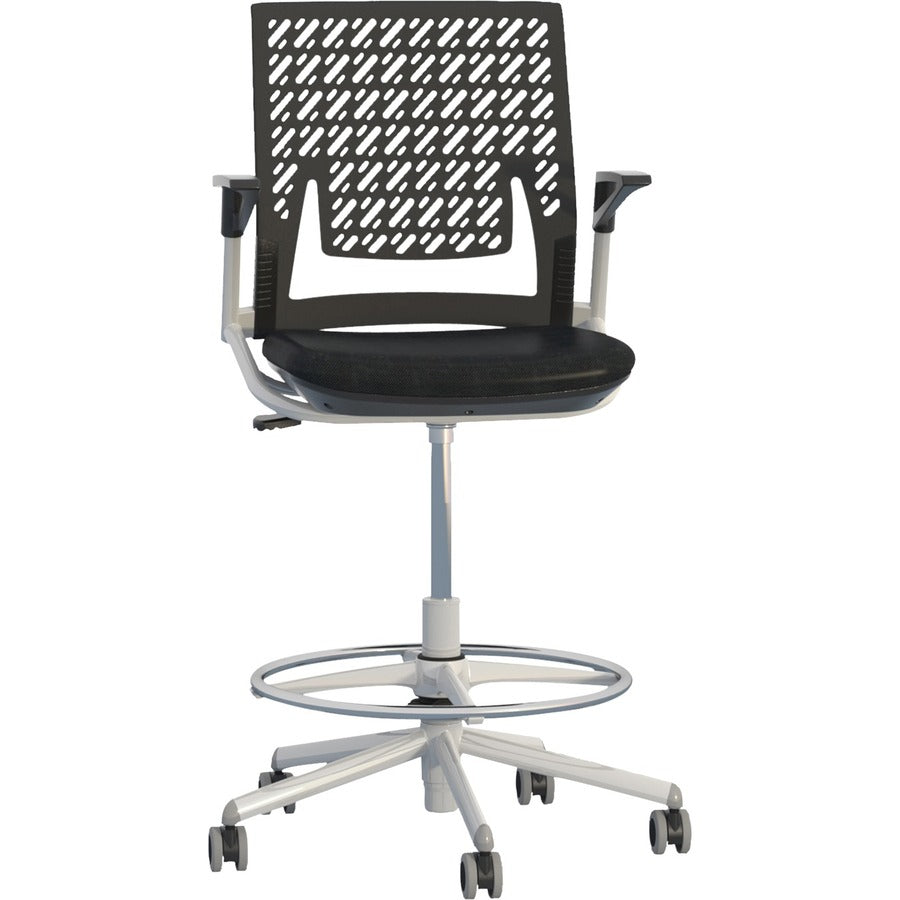 Thesis Flex Back Stool w/Arms, Supports Up to 250 lb, 21.5" to 29.5" Black High Seat, Silver Base, Ships in 1-3 Business Days