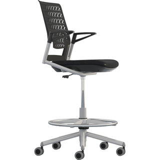 Thesis Flex Back Stool w/Arms, Supports Up to 250 lb, 21.5" to 29.5" Black High Seat, Silver Base, Ships in 1-3 Business Days