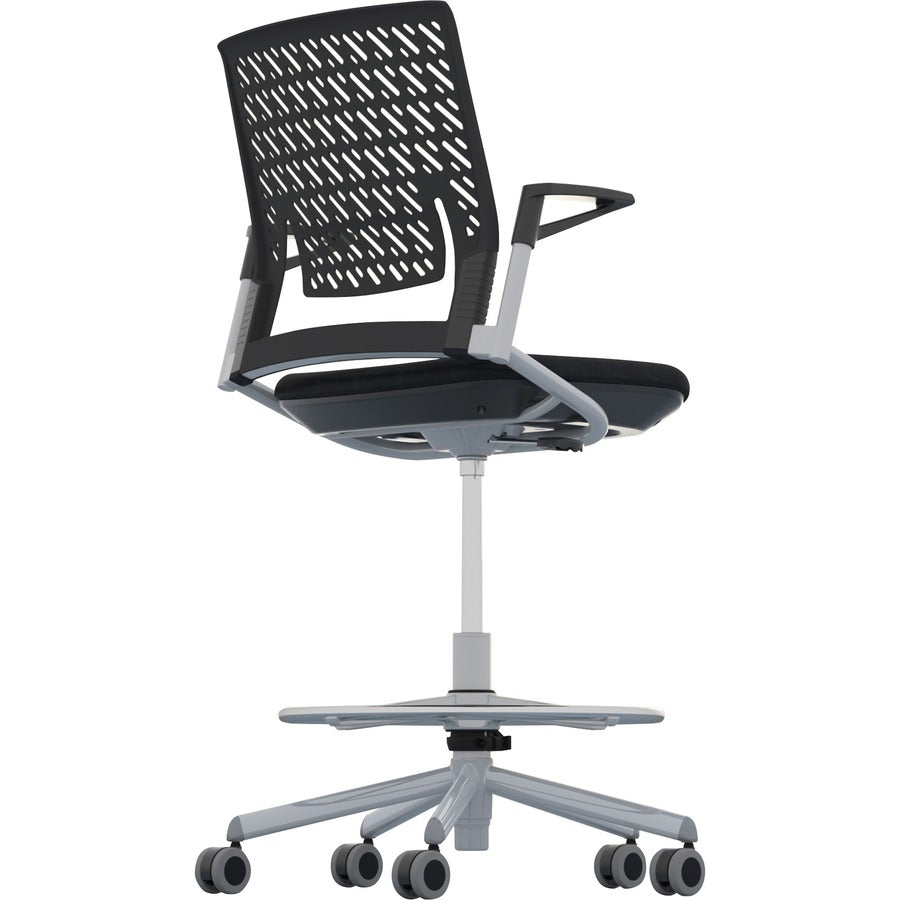 Thesis Flex Back Stool w/Arms, Supports Up to 250 lb, 21.5" to 29.5" Black High Seat, Silver Base, Ships in 1-3 Business Days