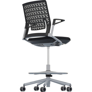 Thesis Flex Back Stool w/Arms, Supports Up to 250 lb, 21.5" to 29.5" Black High Seat, Silver Base, Ships in 1-3 Business Days