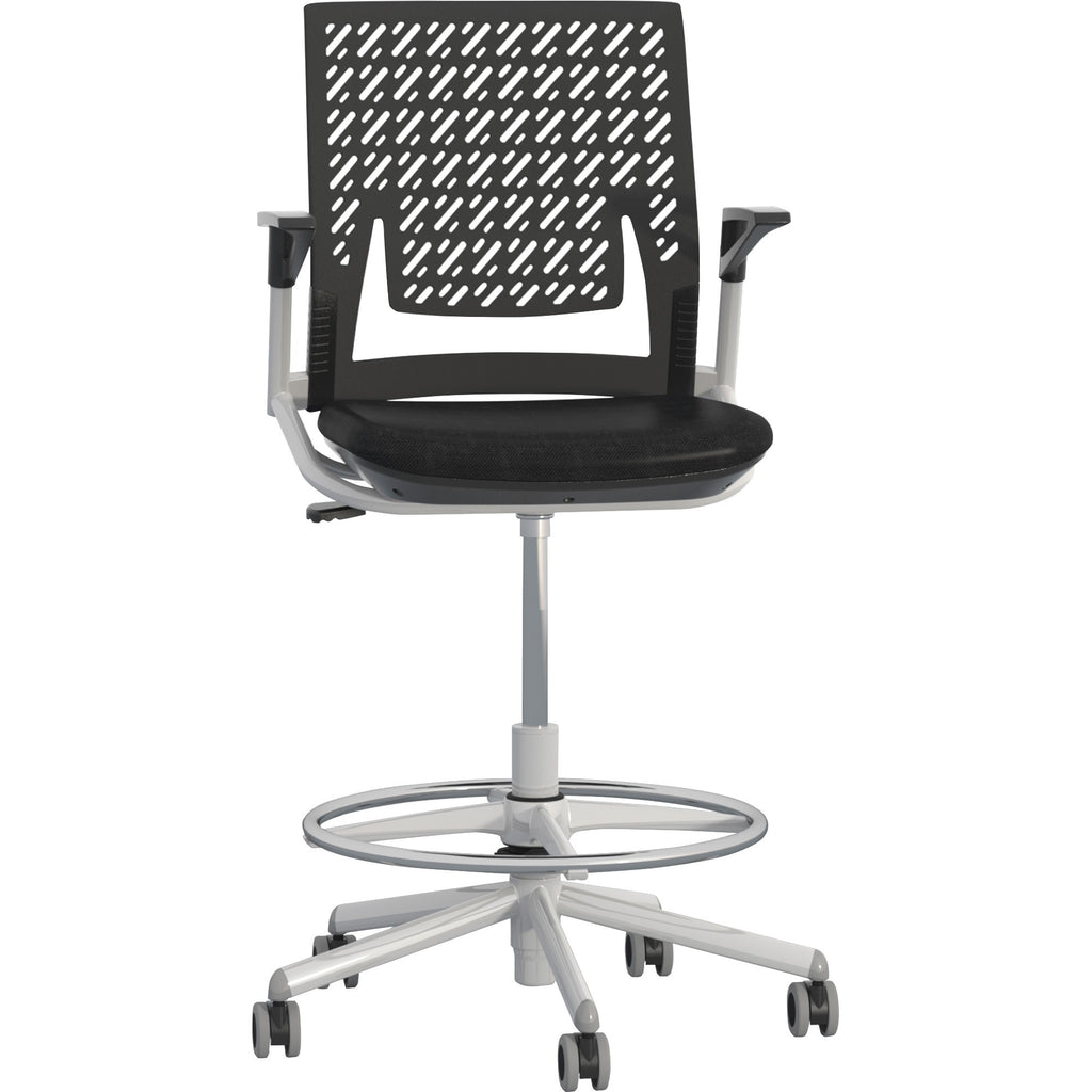 Thesis Flex Back Stool w/Arms, Supports Up to 250 lb, 21.5" to 29.5" Black High Seat, Silver Base, Ships in 1-3 Business Days