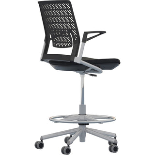 Thesis Flex Back Stool w/Arms, Supports Up to 250 lb, 21.5" to 29.5" Black High Seat, Silver Base, Ships in 1-3 Business Days