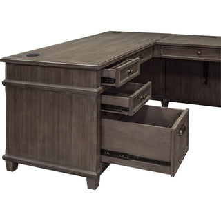 Martin Carson L Desk with Right Return, Pencil, Utility and File Drawers - Utility, Storage, File Drawer(s) - Finish: Weathered Dove