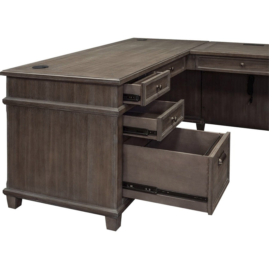 Martin Carson L Desk with Right Return, Pencil, Utility and File Drawers - Utility, Storage, File Drawer(s) - Finish: Weathered Dove