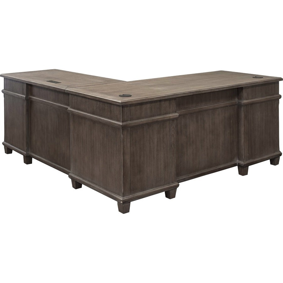Martin Carson L Desk with Right Return, Pencil, Utility and File Drawers - Utility, Storage, File Drawer(s) - Finish: Weathered Dove
