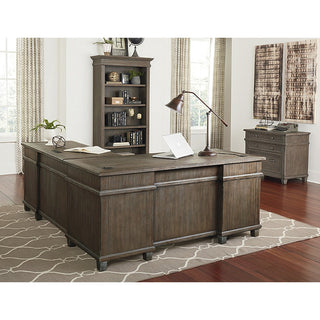 Martin Carson L Desk with Right Return, Pencil, Utility and File Drawers - Utility, Storage, File Drawer(s) - Finish: Weathered Dove