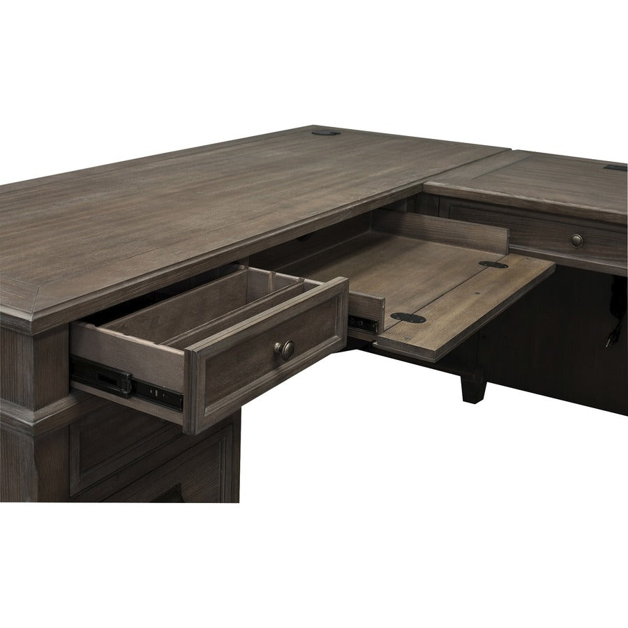 Martin Carson L Desk with Right Return, Pencil, Utility and File Drawers - Utility, Storage, File Drawer(s) - Finish: Weathered Dove