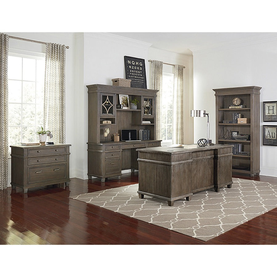 Martin Carson Double Pedestal Desk - 7-Drawer - 7 x Storage, Utility, File Drawer(s) - Double Pedestal - Material: Veneer, Solid Lumber - Finish: Weathered Dove