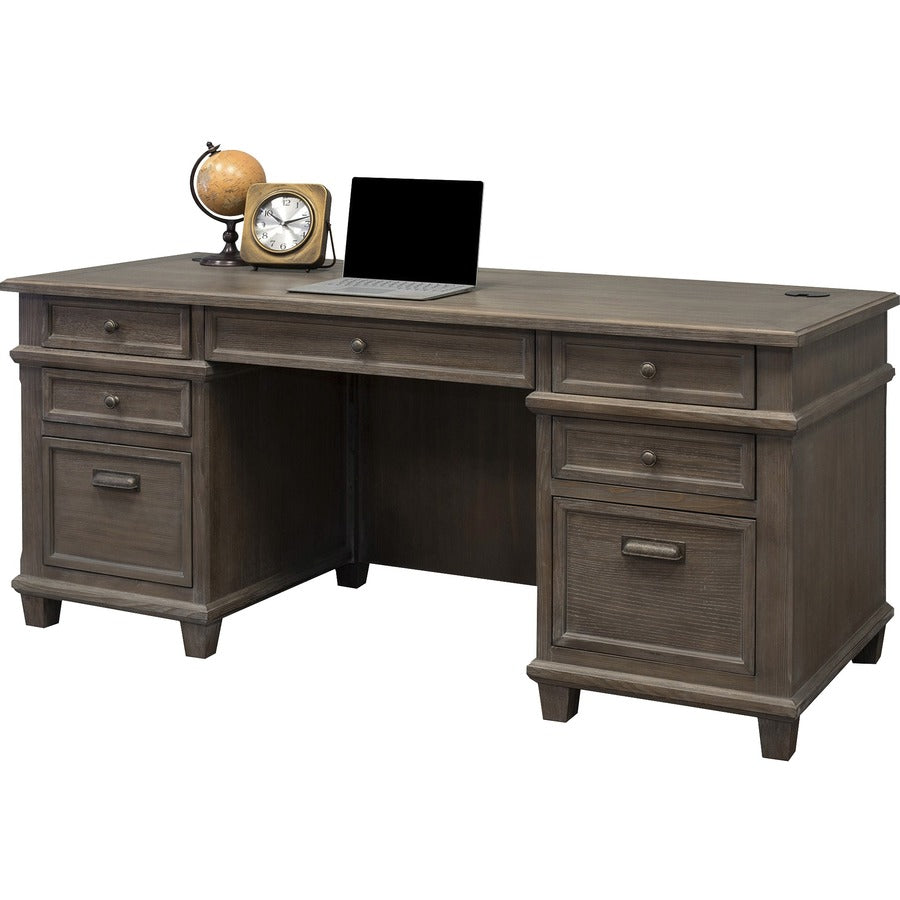 Martin Carson Double Pedestal Desk - 7-Drawer - 7 x Storage, Utility, File Drawer(s) - Double Pedestal - Material: Veneer, Solid Lumber - Finish: Weathered Dove
