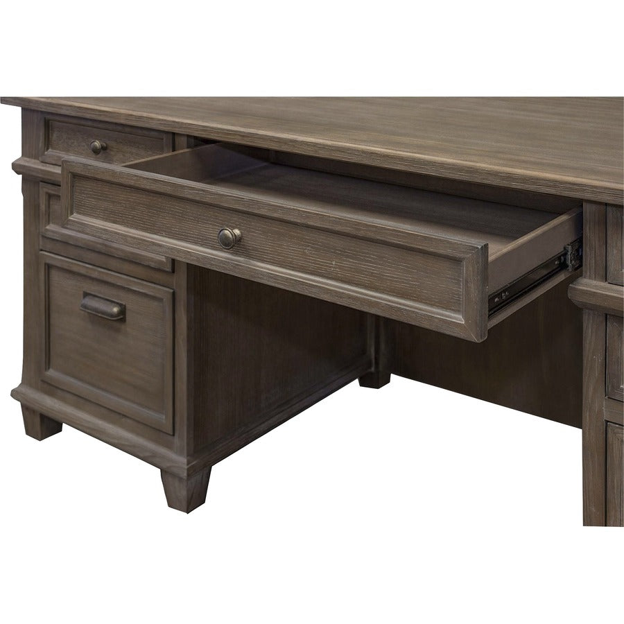 Martin Carson Double Pedestal Desk - 7-Drawer - 7 x Storage, Utility, File Drawer(s) - Double Pedestal - Material: Veneer, Solid Lumber - Finish: Weathered Dove