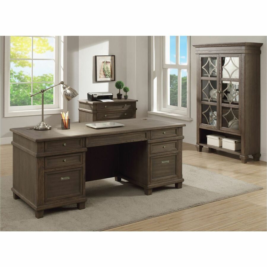 Martin Carson Glass Display Case - 2 Door(s) - 3 Shelve(s) - 2 Adjustable Shelf(ves) - Material: Solid Lumber, Veneer - Finish: Weathered Dove