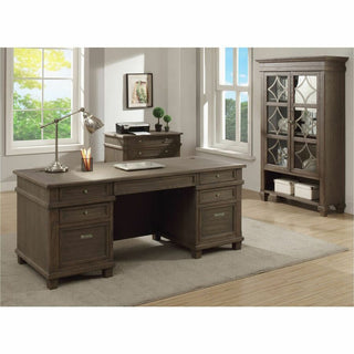Martin Carson Glass Display Case - 2 Door(s) - 3 Shelve(s) - 2 Adjustable Shelf(ves) - Material: Solid Lumber, Veneer - Finish: Weathered Dove