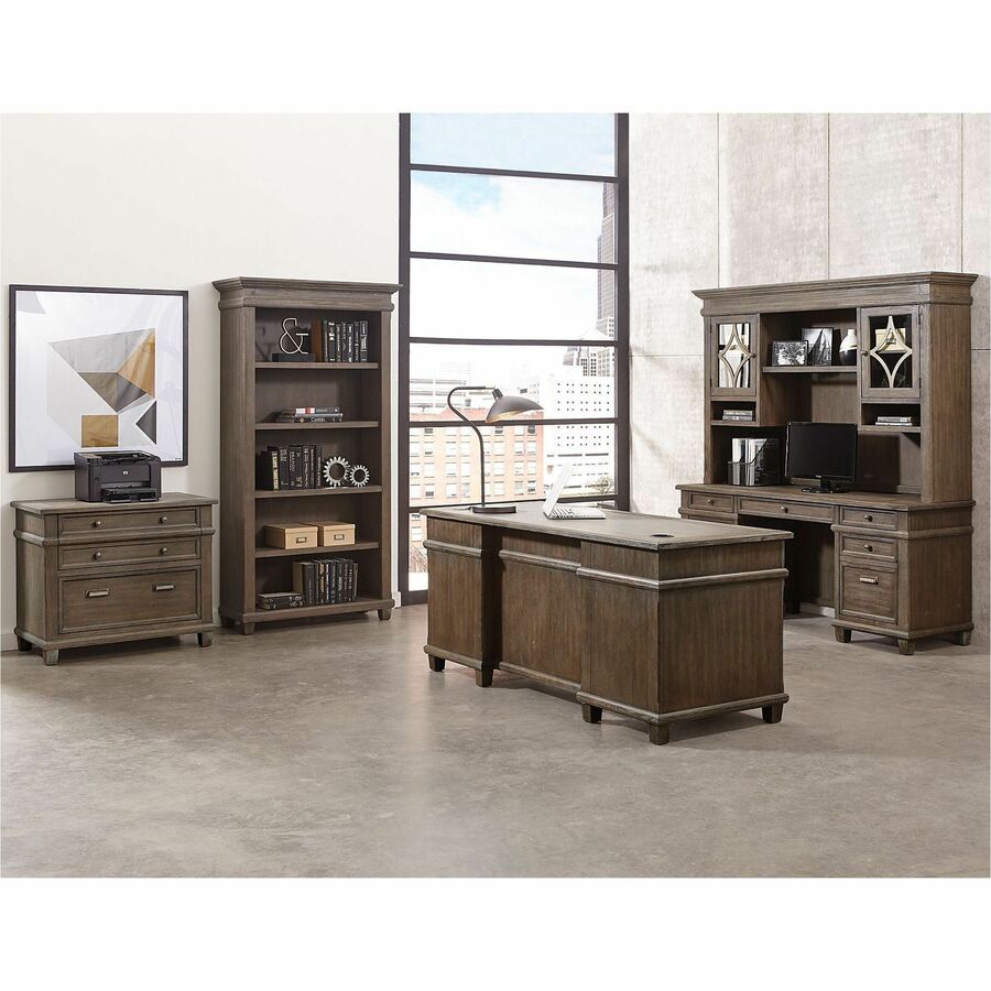 Martin Carson Glass Display Case - 2 Door(s) - 3 Shelve(s) - 2 Adjustable Shelf(ves) - Material: Solid Lumber, Veneer - Finish: Weathered Dove