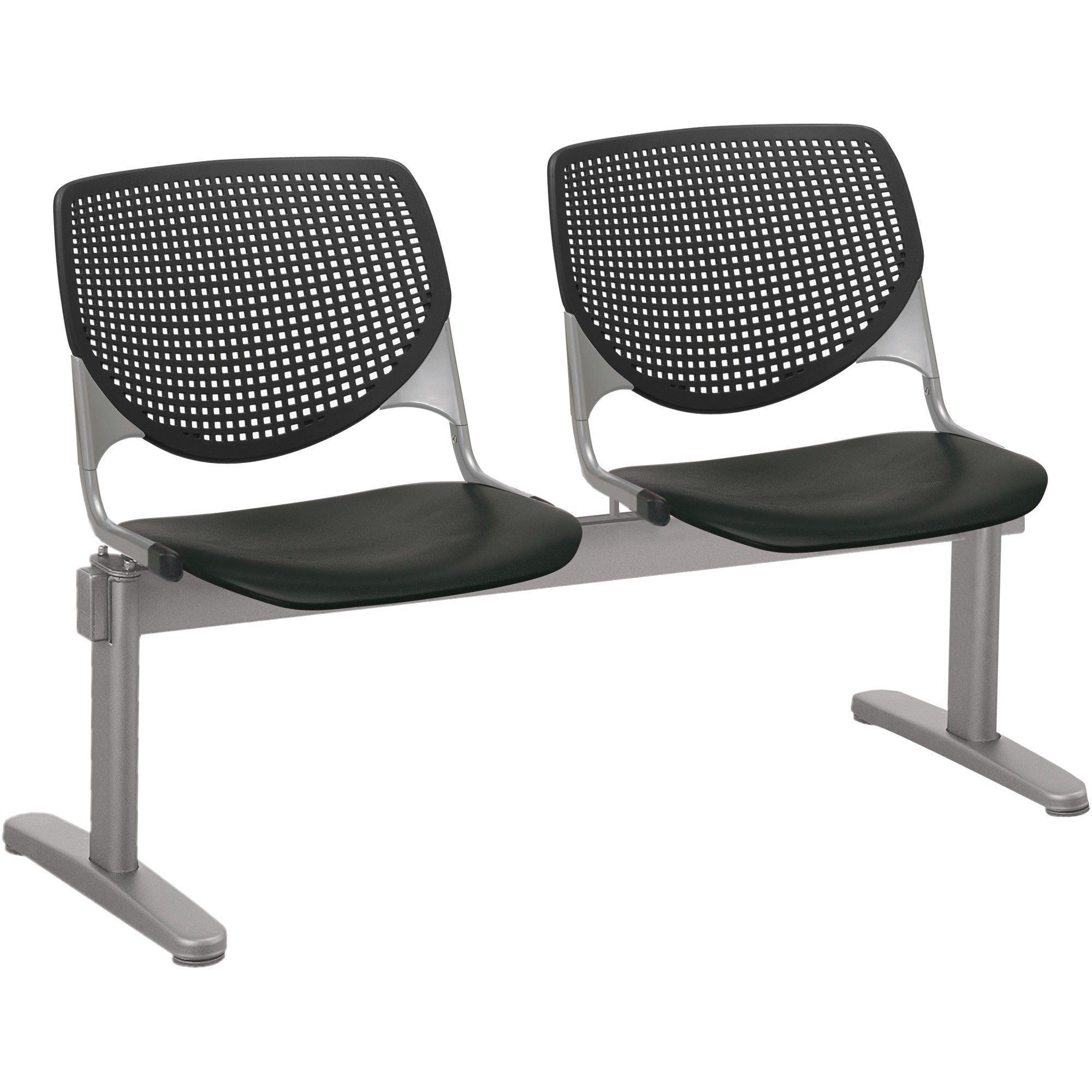 kfi-kool-2-seat-beam-chair-black-polypropylene-seat-black-polypropylene-aluminum-alloy-back-powder-coated-silver-tubular-steel-frame-1-each_kfi2300beam2p10 - 1