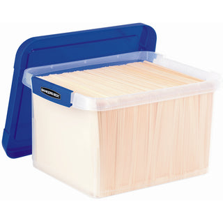Heavy Duty Plastic File Storage, Letter/Legal Files, 14" x 17.38" x 10.5", Clear/Blue, 2/Pack