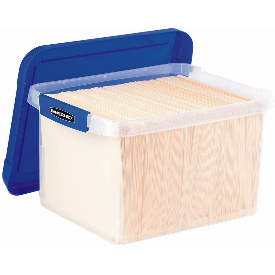 Heavy Duty Plastic File Storage, Letter/Legal Files, 14" x 17.38" x 10.5", Clear/Blue, 2/Pack