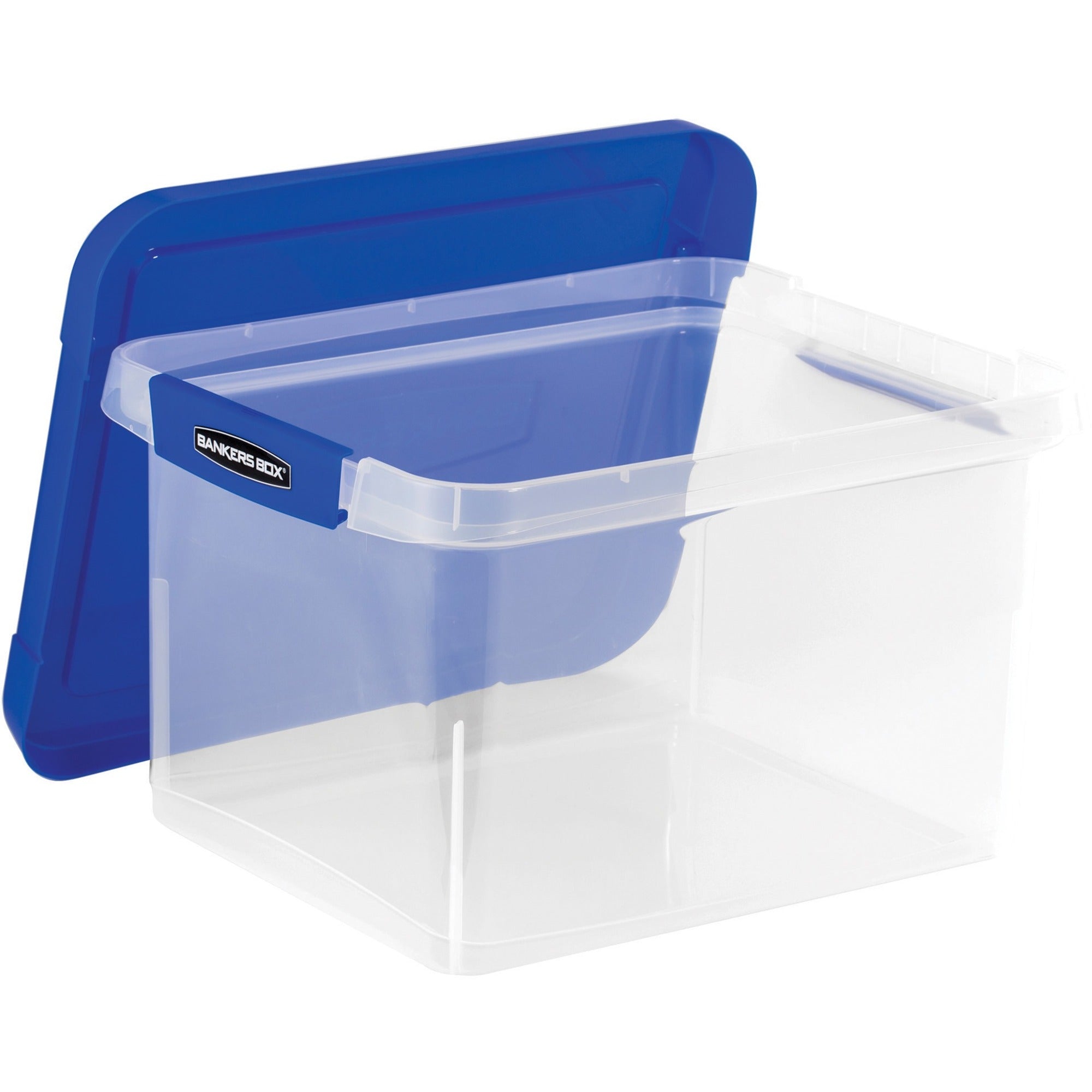 Heavy Duty Plastic File Storage, Letter/Legal Files, 14" x 17.38" x 10.5", Clear/Blue, 2/Pack