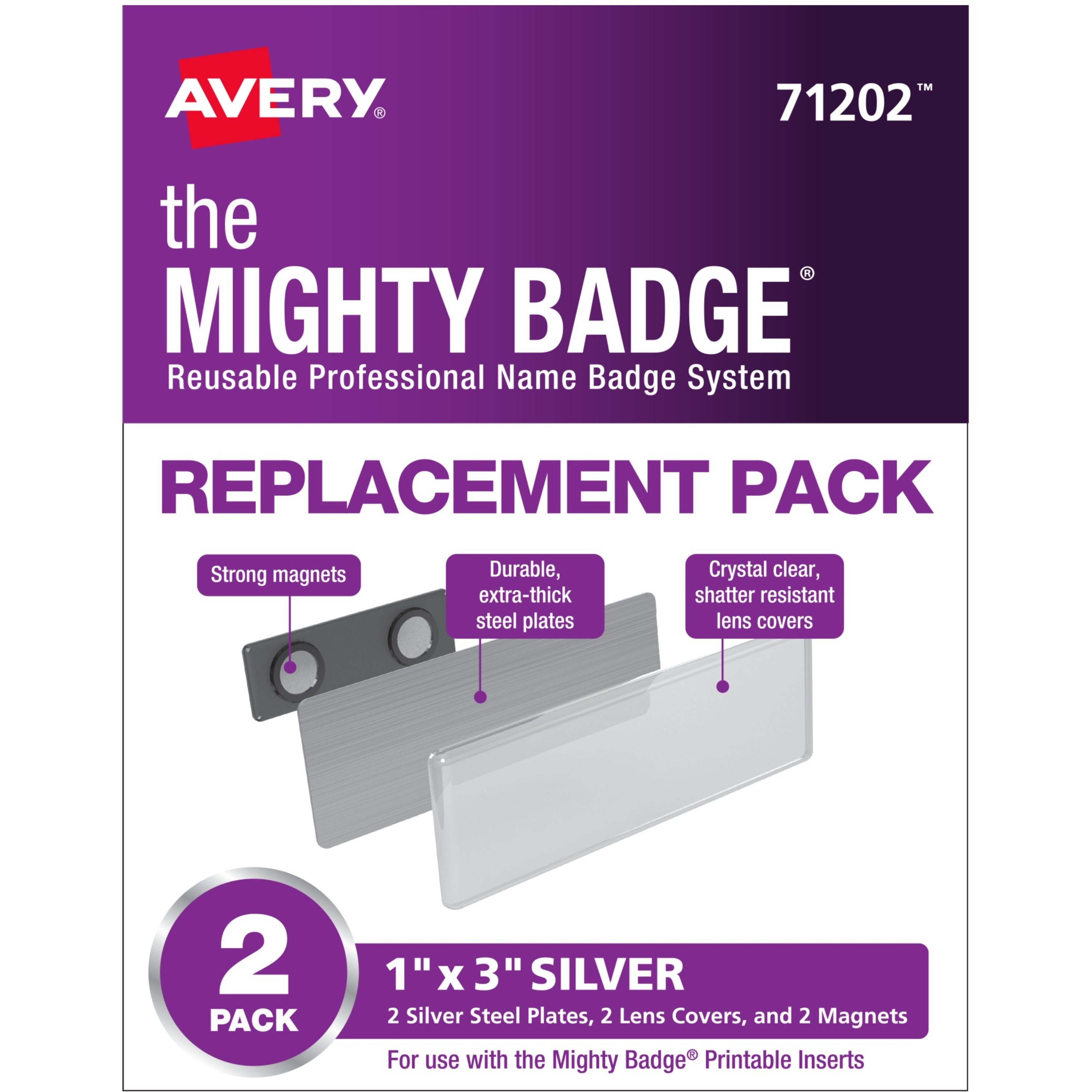 the-mighty-badge-professional-reusable-name-badge-system-replacement-pack-silver_ave71202 - 1
