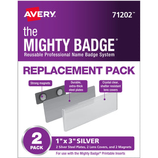 The Mighty Badge Professional Reusable Name Badge System Replacement Pack - Silver