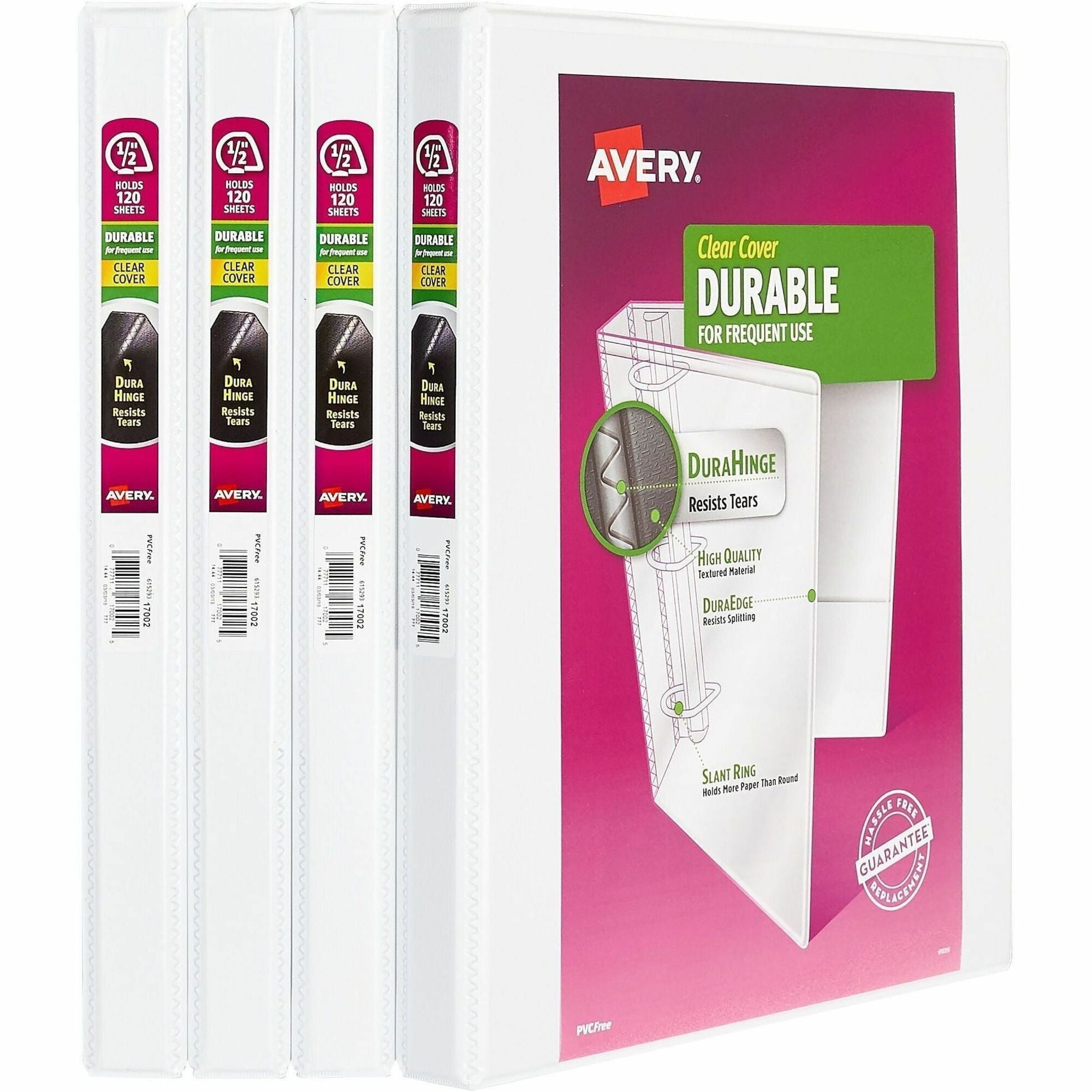 Avery Durable View 3 Ring Binders, 0.5" Slant Rings, 4 White Binders (03362) - Avery Durable View 3 Ring Binders, 0.5" Slant Rings, 4 White Binders