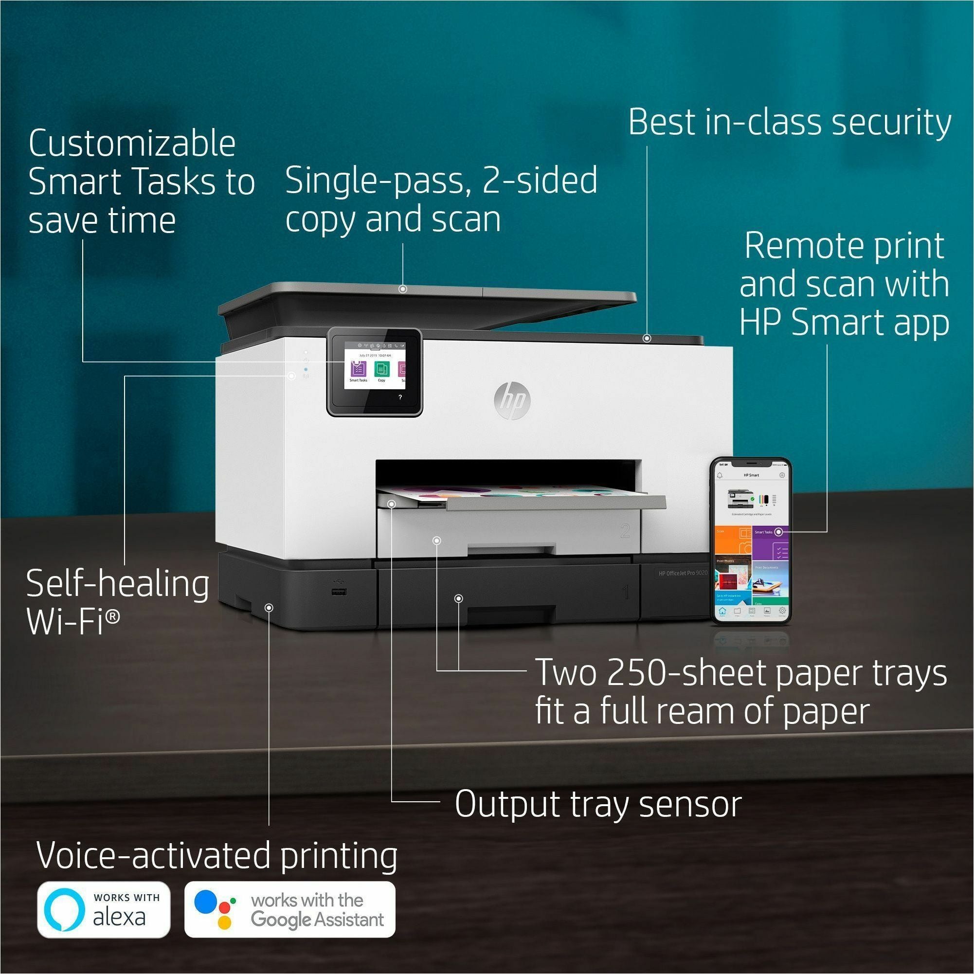 HP Officejet Pro 9020 Wireless Inkjet Multifunction Printer - Color - Copier/Fax/Printer/Scanner - 39 ppm Mono/39 ppm Color Print - 4800 x 1200 dpi Print - Automatic Duplex Print - Up to 30000 Pages Monthly - 500 sheets Input - Color Scanner - 1200 d - 2