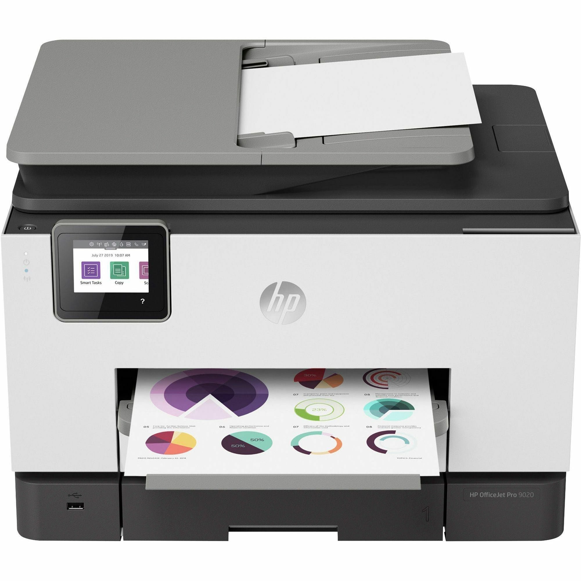 HP Officejet Pro 9020 Wireless Inkjet Multifunction Printer - Color - Copier/Fax/Printer/Scanner - 39 ppm Mono/39 ppm Color Print - 4800 x 1200 dpi Print - Automatic Duplex Print - Up to 30000 Pages Monthly - 500 sheets Input - Color Scanner - 1200 d - 7