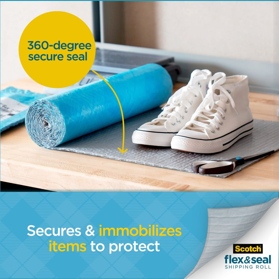 Scotch Flex & Seal Shipping Roll - 15" Width x 10 ft Length - Durable, Water Resistant, Tear Resistant, Cushioned, Recyclable - Blue - 1Each