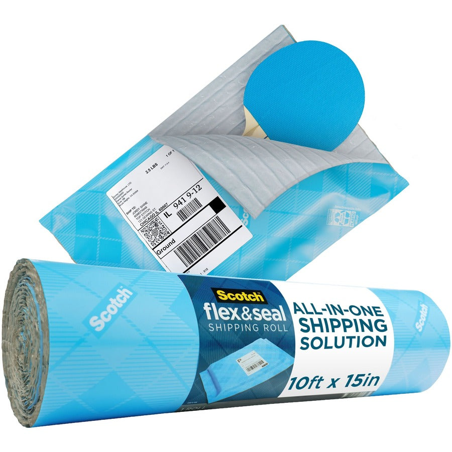 Scotch Flex & Seal Shipping Roll - 15" Width x 10 ft Length - Durable, Water Resistant, Tear Resistant, Cushioned, Recyclable - Blue - 1Each