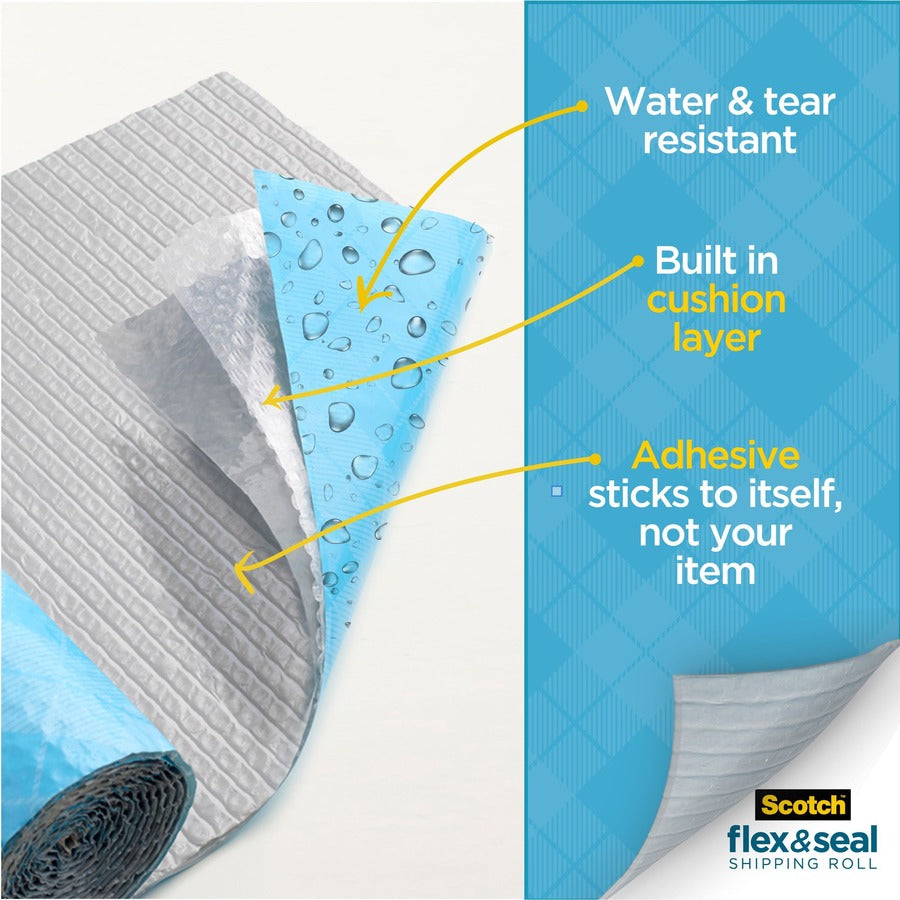 Scotch Flex & Seal Shipping Roll - 15" Width x 10 ft Length - Durable, Water Resistant, Tear Resistant, Cushioned, Recyclable - Blue - 1Each