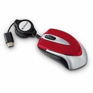 Verbatim USB-C Mini Optical Travel Mouse-Red - Optical - Cable - Red - 1 Pack - USB Type C - 3 Button(s)